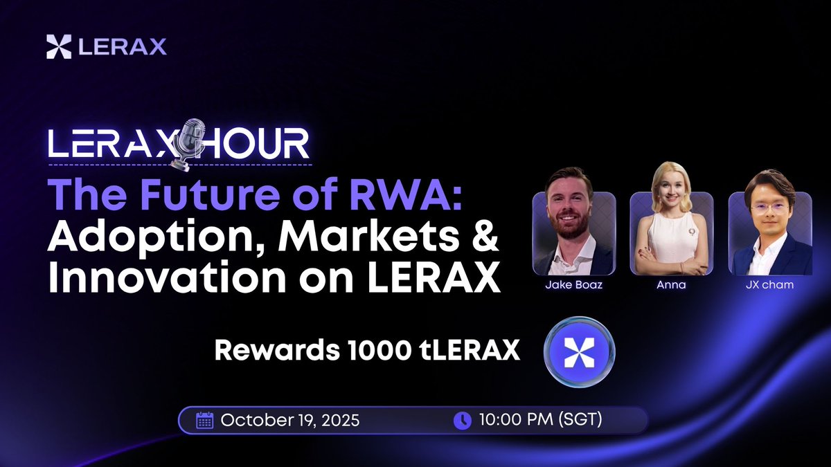 🚨 1000 $tLERAX AIRDROP ALERT 🚨

🎙 Join our Space : 
x.com/i/spaces/1MYxN…

To qualify 👇

1️⃣ Follow <a href="/lerax_rwa/">LERAX (mainnet arc)</a>
2️⃣ Like ❤️ + RT 🔁 this post
3️⃣ Join the Space 🪐
4️⃣ Drop your EVM wallet address 🪙

⏳ Ends in 24 H — 1 random winner will be chosen LIVE after the Space.