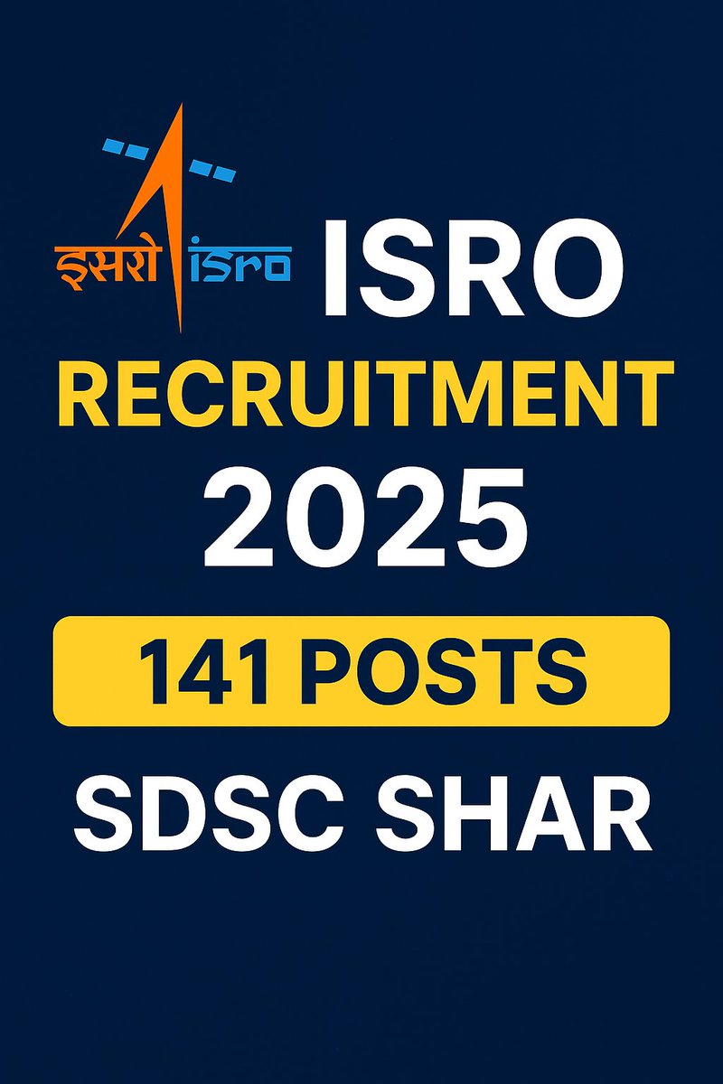 modigovtlives's tweet image. 🚀 ISRO Recruitment 2025: SDSC SHAR announces 141 vacancies for Technical Assistant, Cook, Fireman &amp;amp; more!
📅 Apply online now at 🔗 govtvacancyupdates.com/2025/10/isro-r…

#ISROJobs #GovtJobs #SDSCSHAR #ISRORecruitment2025 #JobAlert
