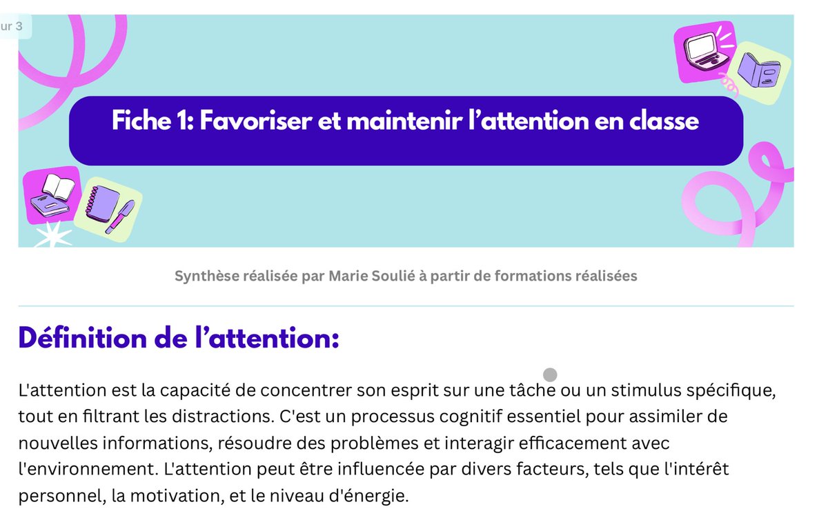 🧠 Fiche attention : favoriser et maintenir l’attention en classe

Une petite fiche synthèse de ce que j’ai retenu de mes recherches sur le sujet.

marie34.com/wp-content/upl…