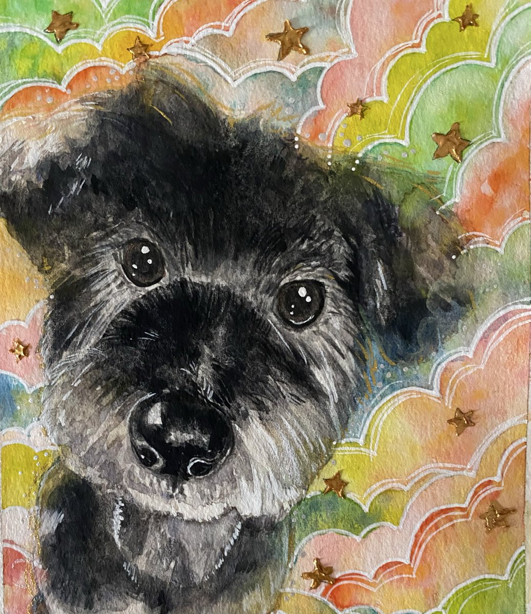 ご依頼いただいたワンコさんです。キラキラ絵の具を使ってキラキラさせました。喜んでいただけますように。