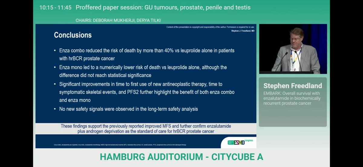 Impressive results from EMBARK demonstrating Enza combo reduced risk of death by &gt; 40% vs ADT alone in patients with high risk #ProstateCancer #ESMO25
