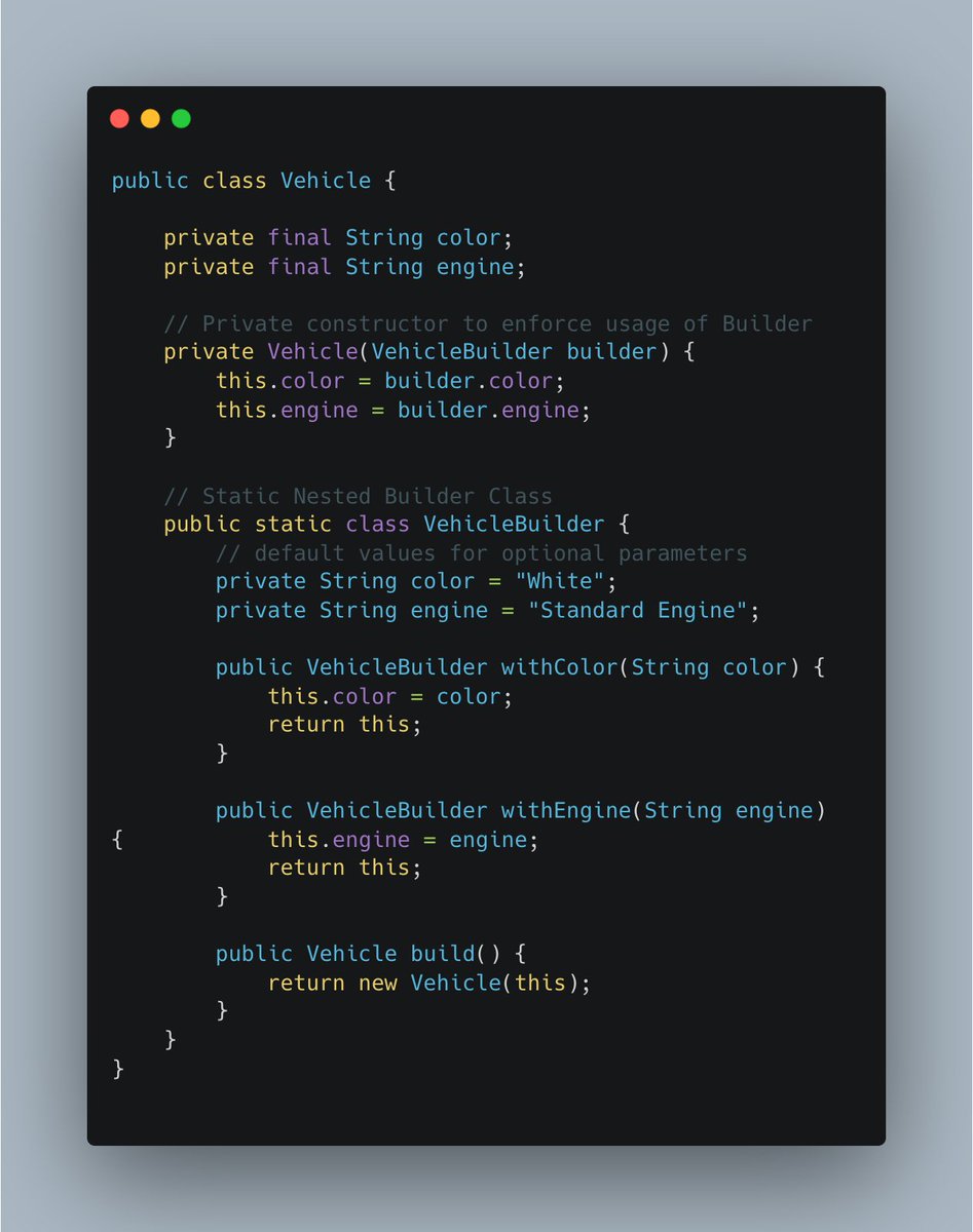 nitin_sde's tweet image. 👇👇👇
We’ll dive deeper into 𝗣𝗿𝗼𝘁𝗼𝘁𝘆𝗽𝗲 𝗱𝗲𝘀𝗶𝗴𝗻 pattern in the upcoming post. Stay tuned!
#DesignPatterns #BuilderPattern #SoftwareEngineering
#CleanCode #SystemDesign #ObjectOrientedDesign
#CodingBestPractices #SoftwareArchitecture
#JavaDevelopers #Programming