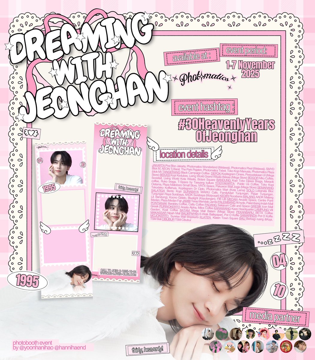 ꒰ა Dreaming With Jeonghan ໒꒱.ᐟ

#JEONGHAN Birthday Photobooth Frame Event by <a href="/hannihaend/">dian</a> <a href="/yoonhanihao/">mai ໒꒱</a> 🪽

🎀 1-7 November 2025
🍥 <a href="/photomaticsid/">Si paling narsis</a> (details on poster)

The angel is turning 30th! Share your moments by using #30HeavenlyYearsOfJeonghan &amp; tag us💕