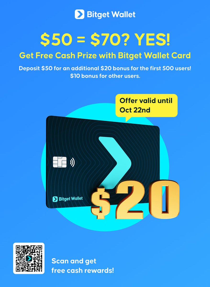 JoshWeb3Tech's tweet image. 💳 Experience Freedom with Bitget Wallet Card
Hey crypto lovers! @BitgetWallet is changing the way you use your crypto with the Bitget Wallet Card, giving you full control to spend, earn, and enjoy your assets anywhere in the world.
💠 Exclusive Rewards (Oct 15–22):
◇ Zero…