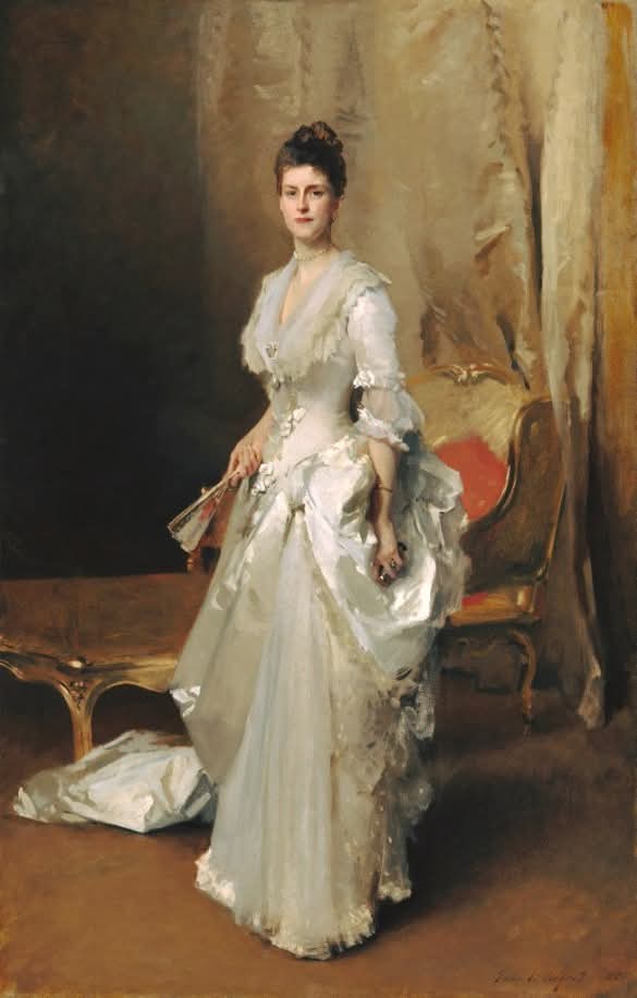 Margaret Stuyvesant Rutherfurd White, spouse of Henry White, is portrayed in this 1883 work by John Singer Sargent. The artist initiated the portrait in late 1882, concurrently engaged with another composition featuring Virginie Amélie Gautreau, another American expatriate