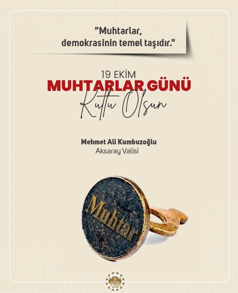 İlimizde görev yapan 174 Köy ve 159 mahalle muhtarımızın Muhtarlar Günü kutlu olsun.