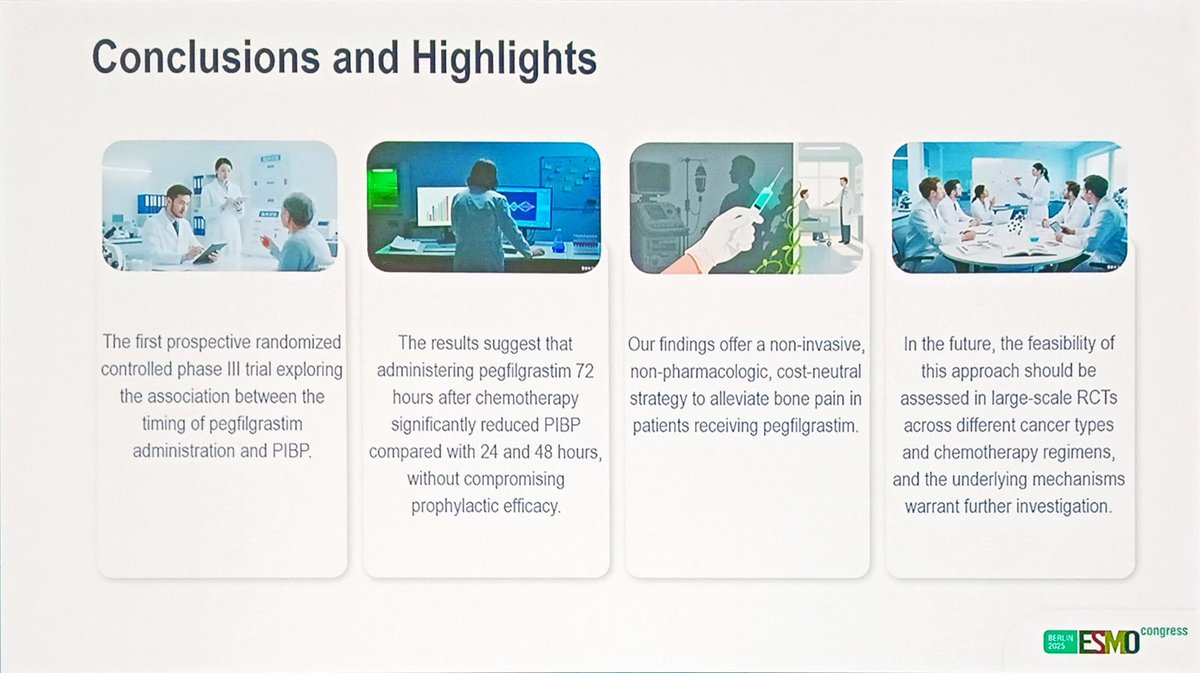 Gaia Griguolo (@gaiagriguolo) on Twitter photo RCT on timing of pegfilgrastrim after CT shows significantly reduced bone pain with 72-hour timing as compared to 24- and 48-hour timing
#ESMO25 <a href="/myESMO/">ESMO - Eur. Oncology</a> <a href="/OncoAlert/">OncoAlert</a> RCT on timing of pegfilgrastrim after CT shows significantly reduced bone pain with 72-hour timing as compared to 24- and 48-hour timing
#ESMO25 <a href="/myESMO/">ESMO - Eur. Oncology</a> <a href="/OncoAlert/">OncoAlert</a>
