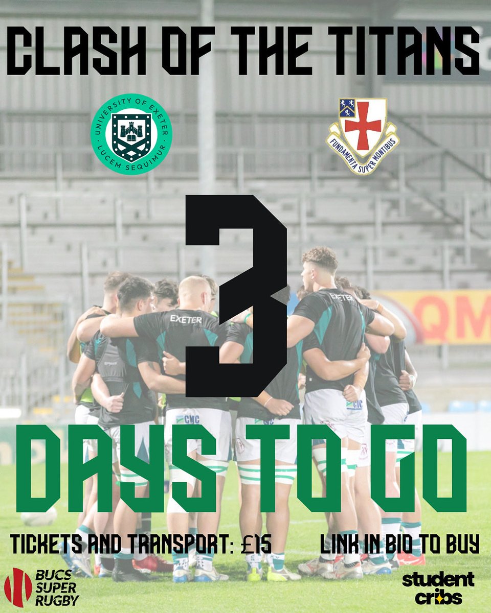 ExeterUniRFC's tweet photo. Varsity is just around the corner, and you don't want to miss out!
📍Sandy Park, Exeter
📆22nd October 2025
⏰KO - 19:45
Get your tickets now before they sell out - link in bio!
#EXEvSDUR | #bleedgreen | #spotlightfixture https://t.co/j9qMSYXqjj