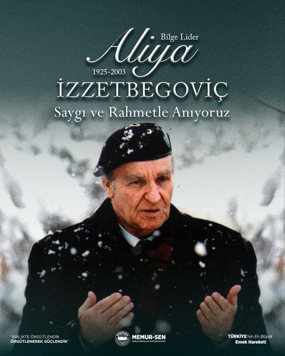 “Biz ölümü öldürmeyi öğrendik.”Bir milleti onuruyla ayağa kaldıran, inancını zulmün karanlığına siper eden bilge lider Aliya İzzetbegoviç’i rahmet, minnet ve saygıyla anıyorum.O, bize adaletin, merhametin ve direnişin aynı kalpte buluşabileceğini öğretti.Sözleri hâlâ