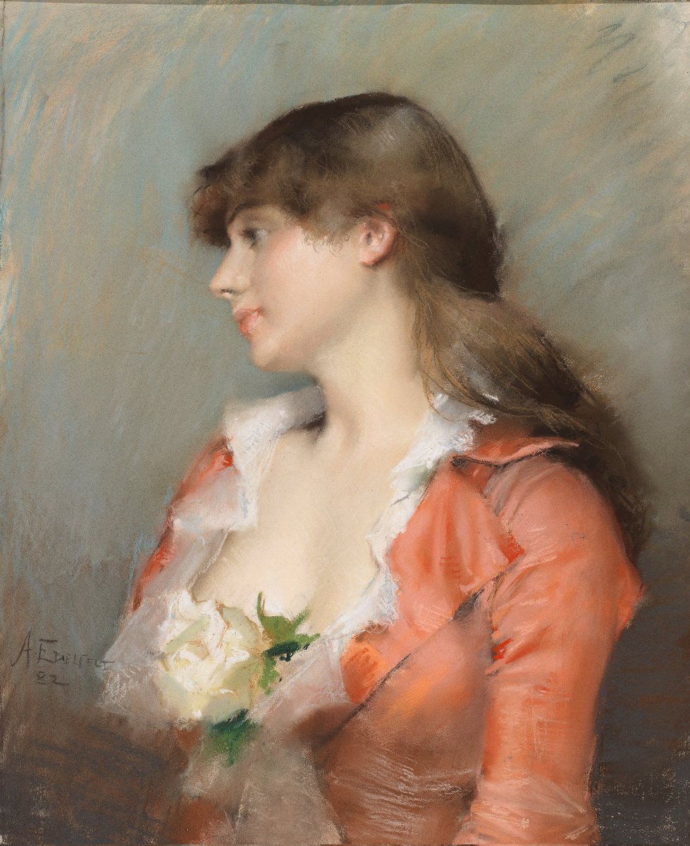"Profile of a Young Woman" (1882) by Albert Edelfelt, a masterpiece by the renowned Finnish artist (1854-1905), is housed at the Finnish National Gallery in Helsinki. This stunning pastel portrait captures the delicate beauty and elegance of its subject, showcasing Edelfelt's