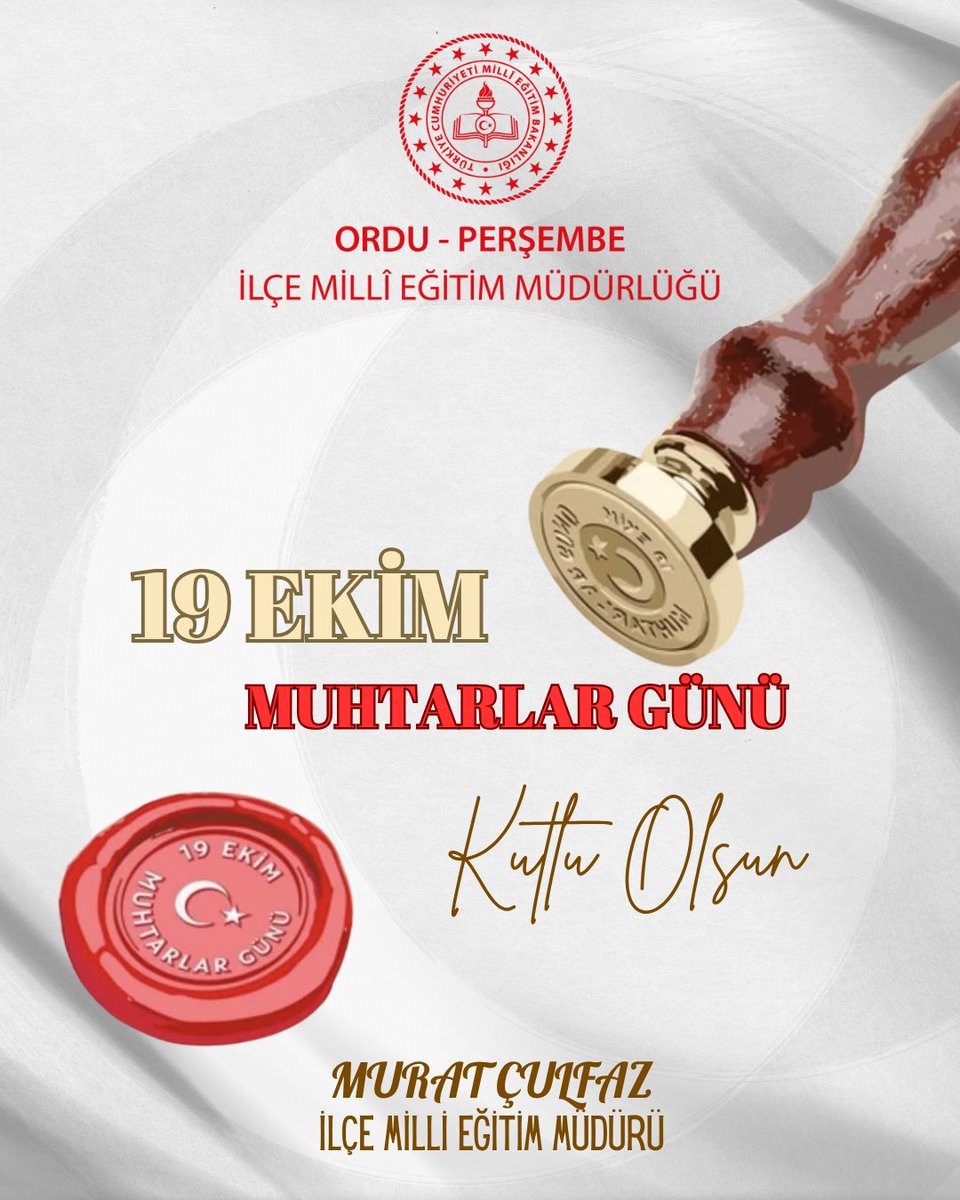 Perşembe İlçe Milli Eğitim Müdürlüğü (@ilcepersembe) on Twitter photo Yerel yönetimlerin en önemli yapı taşlarından biri olan muhtarlarımızın 19 Ekim Muhtarlar Günü’nü kutluyor, görevlerinde başarılar diliyoruz. <a href="/tcmeb/">Millî Eğitim Bakanlığı</a>
<a href="/Ordu_MEM/">Ordu İl Millî Eğitim Müdürlüğü</a>
<a href="/mfvargeloglu/">MEHMET FATİH VARGELOĞLU</a> <a href="/culfazmurat/">Murat Çulfaz</a>
#muhtarlargünü Yerel yönetimlerin en önemli yapı taşlarından biri olan muhtarlarımızın 19 Ekim Muhtarlar Günü’nü kutluyor, görevlerinde başarılar diliyoruz. <a href="/tcmeb/">Millî Eğitim Bakanlığı</a>
<a href="/Ordu_MEM/">Ordu İl Millî Eğitim Müdürlüğü</a>
<a href="/mfvargeloglu/">MEHMET FATİH VARGELOĞLU</a> <a href="/culfazmurat/">Murat Çulfaz</a>
#muhtarlargünü