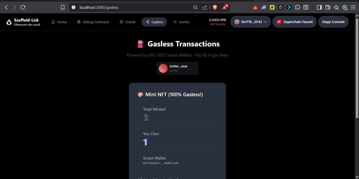 dmystical_coder's tweet image. Just completed @LiskSEA #SpeedrunLiskSEA #W4 challenge!
The goal was to integrate price oracles (Redstone Pull oracle) and implement gasless transactions (using thirdweb SDK) for better UX.
Check it out: lisk-sea-campaign-nextjs.vercel.app/oracle
lisk-sea-campaign-nextjs.vercel.app/gasless