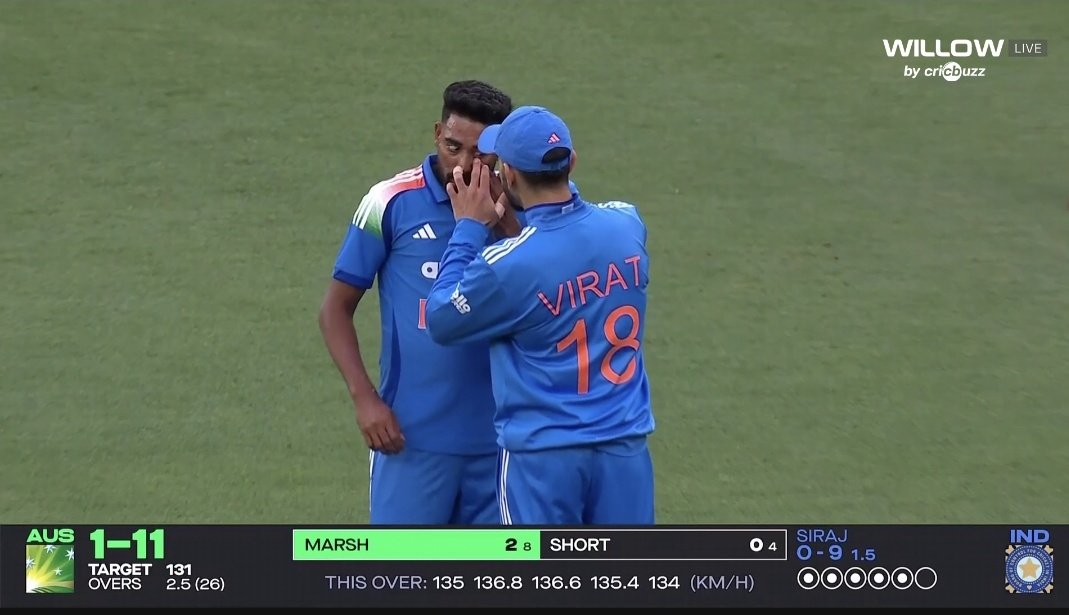 ImTanujSingh's tweet photo. Virat Kohli checking his eyes during the Over. 🥹

- The Way King Kohli taking care of Siraj. ♥️ https://t.co/BEwoCEC11X