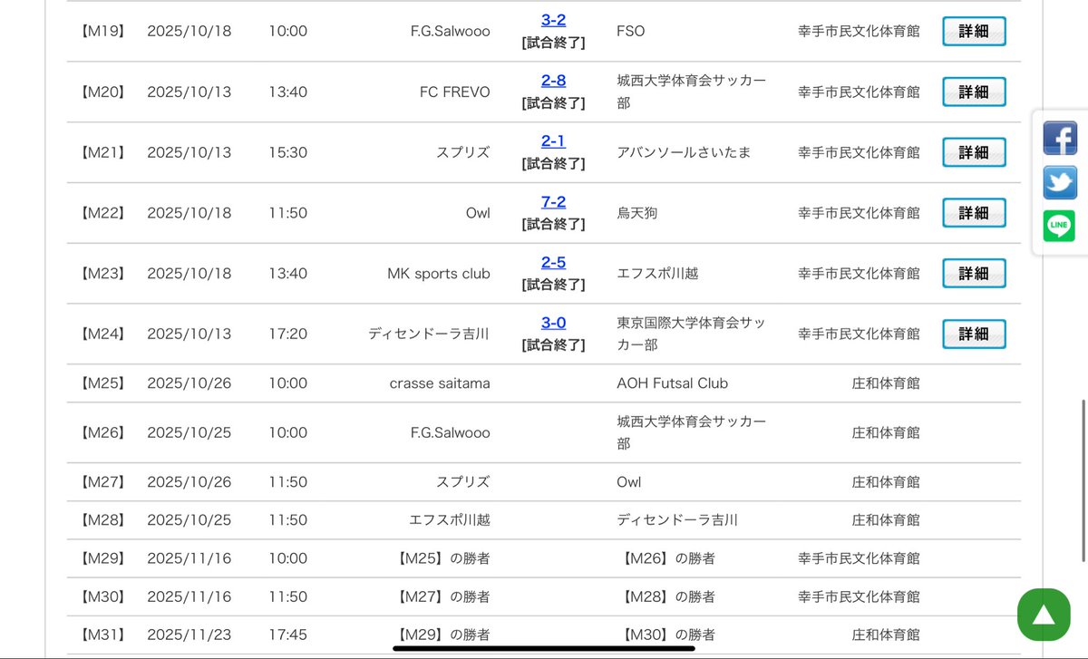 JFA第31回全日本フットサル選手権
埼玉県大会 
saitamafa.or.jp/16116/

日程結果
goalnote.net/detail-schedul…