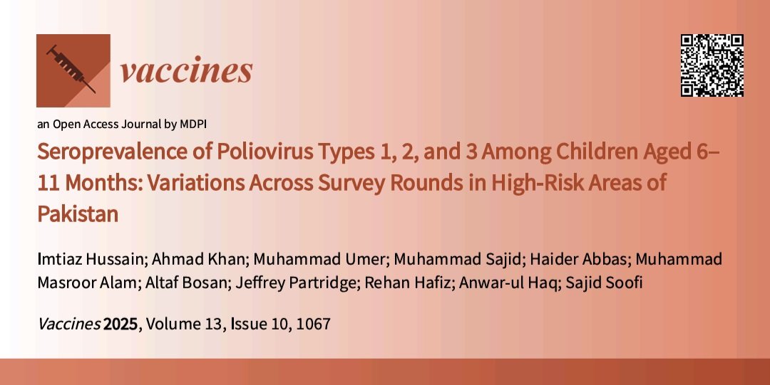 Not all regions of Pakistan are equally protected against polio. Our multi-year study uncovers sharp provincial gaps and low type 2 immunity — evidence that’s crucial for polio eradication.
mdpi.com/3549432 #Polio #Pakistan <a href="/MDPIOpenAccess/">MDPI</a> <a href="/AKUGlobal/">Aga Khan University</a>