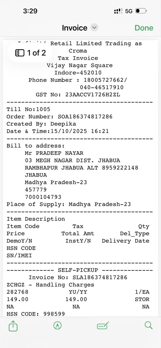 NiteshHada5's tweet image. @cromaretail pathetic service! 😡
Ordered Washing Machine &amp;amp; TCL TV from Croma Vijay Nagar Indore (Order ID: SOA186374817286), paid cash, got “delivered” msg on 16 Oct 2025 but received NOTHING! Staff rude &amp;amp; careless. You ruined my Diwali!
#Croma #Indore #CustomerFail