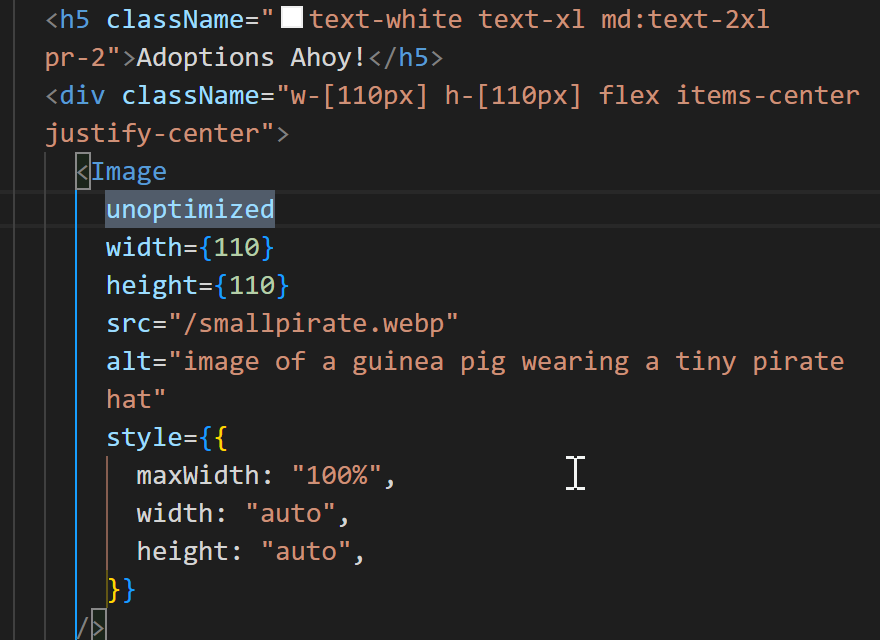 Janetthedev's tweet image. 254 #100daysofcode
🍀hung out with my nephew &amp; his 2 year old, added some names to homeward tails
🍀While fixing the "content flashing left" bug i got this amusing image of our pirate friend
- solution: wrap in a div w/ set h &amp; w
🍀Ui edits
🍀adding aria-label &amp; sr only spans