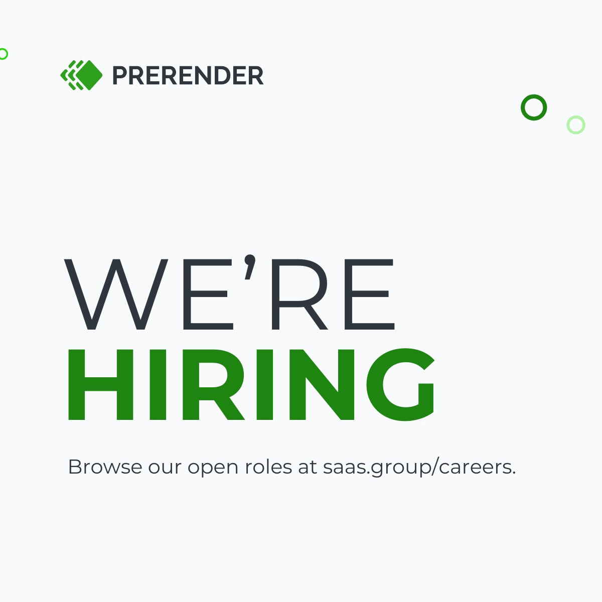prerender's tweet image. We&apos;re making Prerender more powerful than ever, and we need a bigger team to help us get there. We&apos;re hiring across departments:

- Head of Marketing
- Product Marketing Manager
- Senior Software Engineer
- Staff Software Engineer
- And more

Learn more: bit.ly/42F3nmf