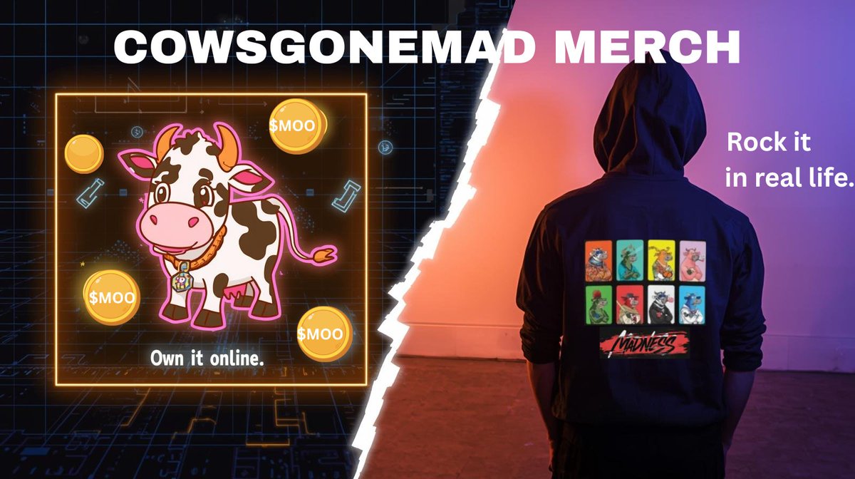 MooMooHub's tweet photo. Own it on-chain. Rock it in real life. ๐ฎโก
Step into the madness โ digital meets drip.
๐ SHOP NOW: https://t.co/P9rN0bj3CM
#MooMerch #NFTCommunity #CowsGoneMad https://t.co/4r4FQVYq1L