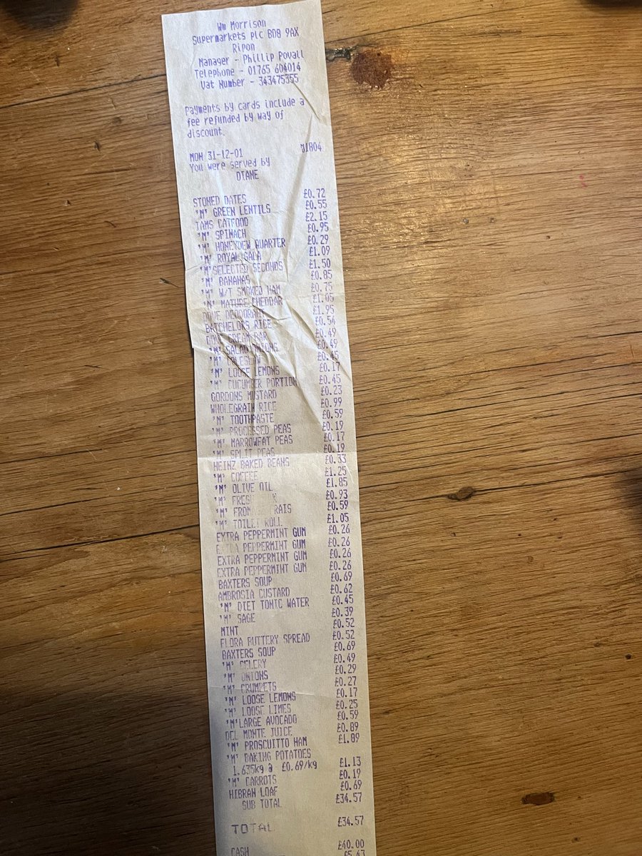 Found a Morrisons shopping receipt from New Year’s Eve 2001 in this AirBnB.