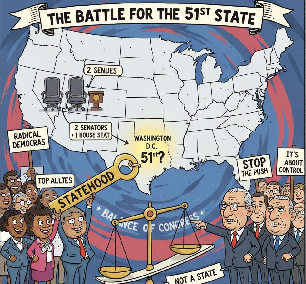 Nick (@suparnanick) on Twitter photo "The 'Battle for the 51st State' is a major debate that will shape the future of Congress. D.C. statehood: yes or no? #DCStatehood #USPolitics" "The 'Battle for the 51st State' is a major debate that will shape the future of Congress. D.C. statehood: yes or no? #DCStatehood #USPolitics"