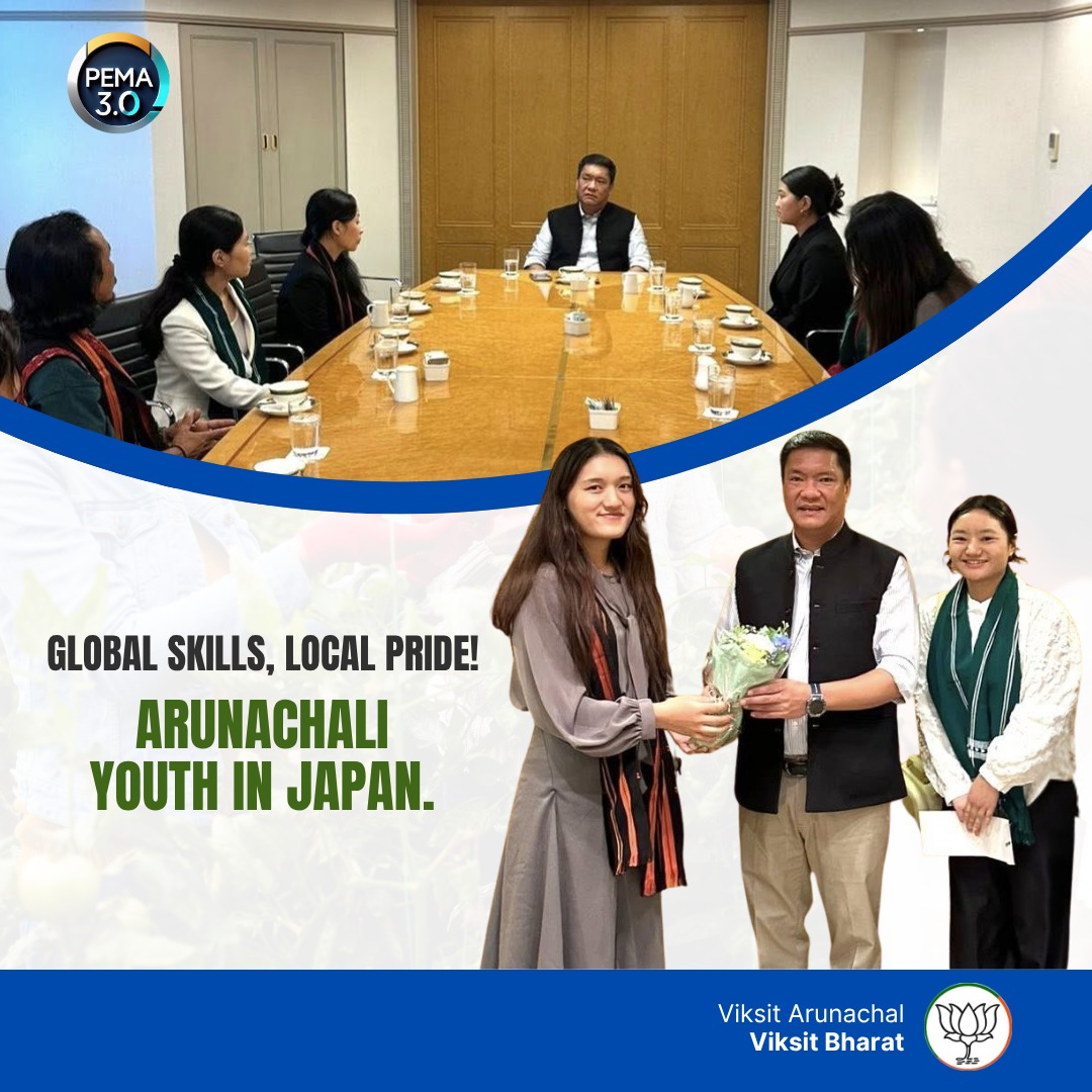 BJP4Arunachal's tweet image. Hon’ble CM Pema Khandu Ji’s interaction with our youths in Japan highlights Arunachal’s growing footprint in international workplaces — where every story reflects hard work and hope.

#Pema3.0 #SkillIndia #YouthInAction #ViksitArunachal 

@BJP4India @PemaKhanduBJP @ChownaMeinBJP