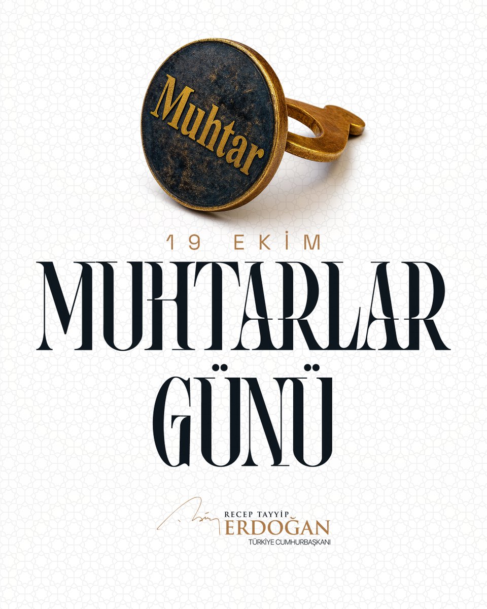 Ülkemizin en köklü kurumlarından olan muhtarlık görevini layığıyla icra eden tüm muhtar kardeşlerimin 19 Ekim Muhtarlar Günü’nü en kalbî duygularımla tebrik ediyorum.

81 vilayetimizdeki tüm muhtarlarımıza Allah’tan muvaffakiyetler diliyor, selam ve muhabbetlerimi iletiyorum.
