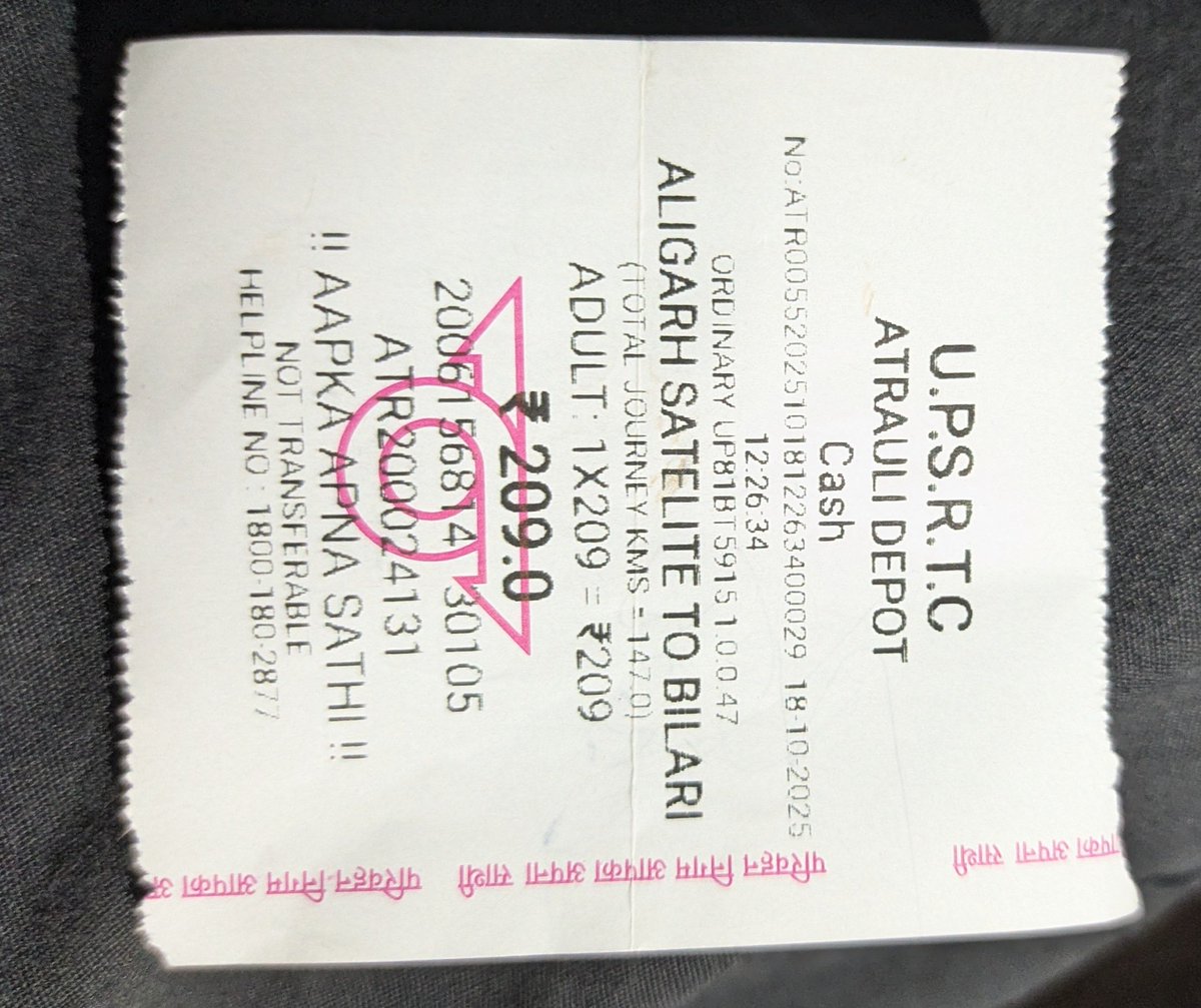 AhmadAttari192's tweet photo. @UPSRTCHQ I’m a student. Yesterday I travelled from Aligarh to Bilari (Moradabad route) in UPSRTC Bus No. UP81BT5915. I paid ₹510 for a ₹209 ticket, but the conductor didn’t return ₹300 as promised. I had luggage and forgot to collect it. Kindly help me get my ₹300 refund. https://t.co/WElse3A2KQ