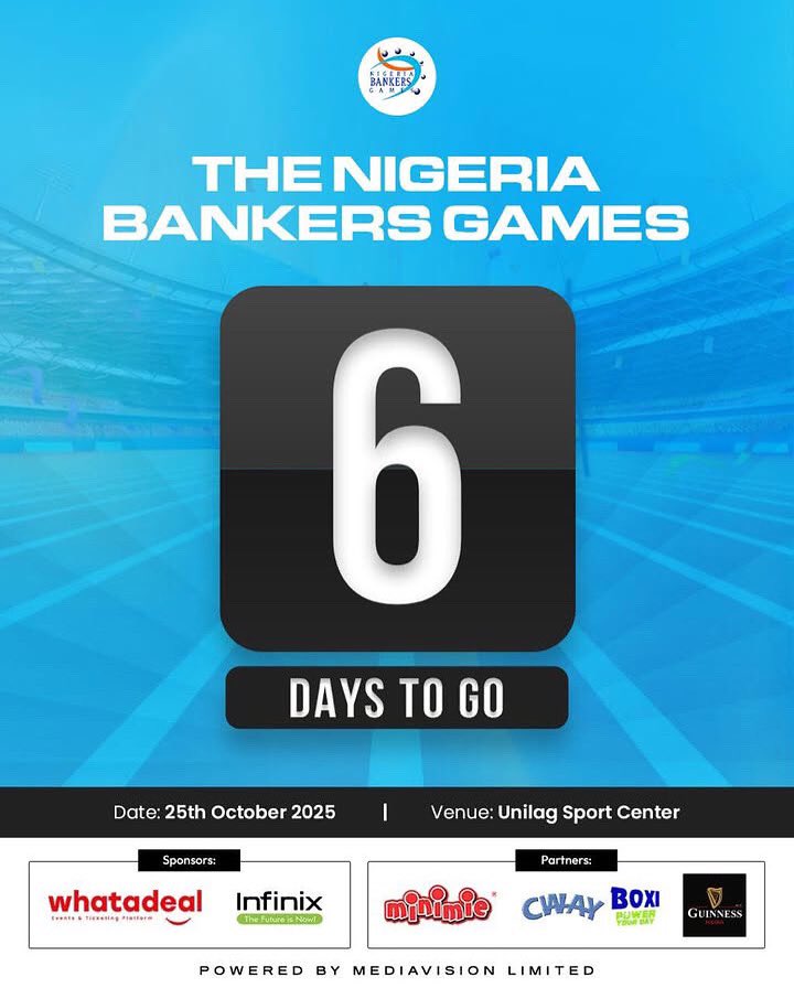 6 days to the Nigeria Bankers Games and tension don dey rise!!🔥
Who’s going to be your MVP this year?!😎

#nbg2025 #nigeriabankersgames2025 #sports #football #Countdown