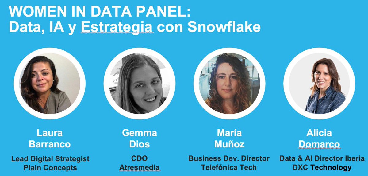 plainconcepts's tweet image. El próximo jueves participamos en el panel “Women in Data”.
Nuestra compañera Laura Barranco, será la moderadora junto a:
Gemma Dios / @atresmediacom
Alicia Domarco / @DXCTechnology
María Muñoz / @TelefonicaTech
¡Aún estás a tiempo de registrarte! 👇🏽
snowflake.com/events/snowfla…