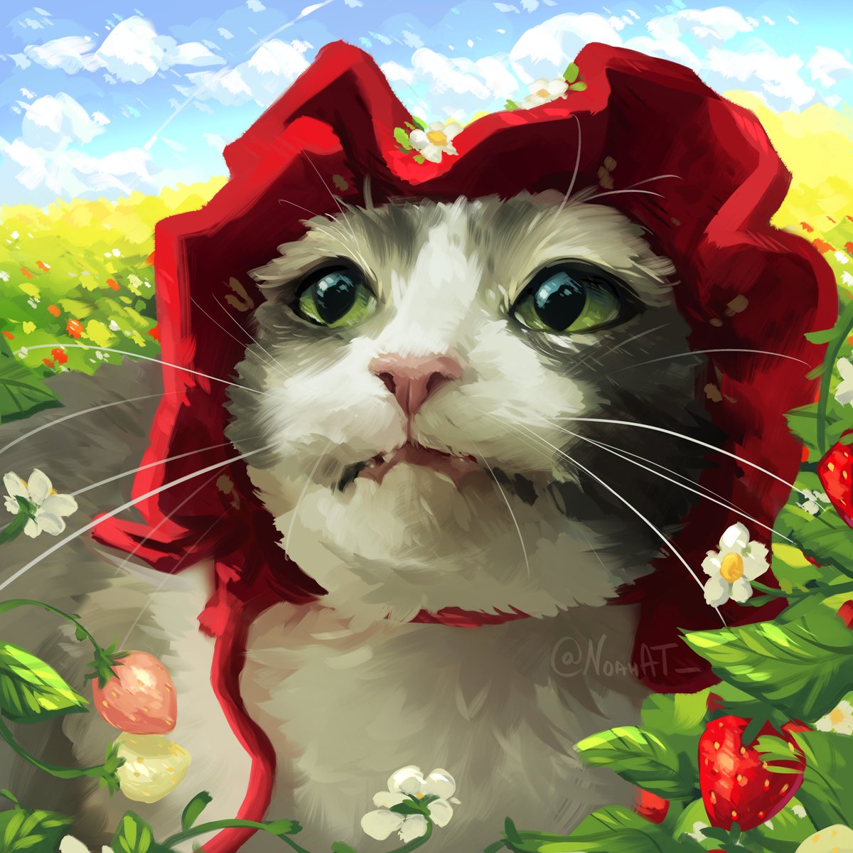 What a little cutie pie, I love the hat!🐈🍓🍃