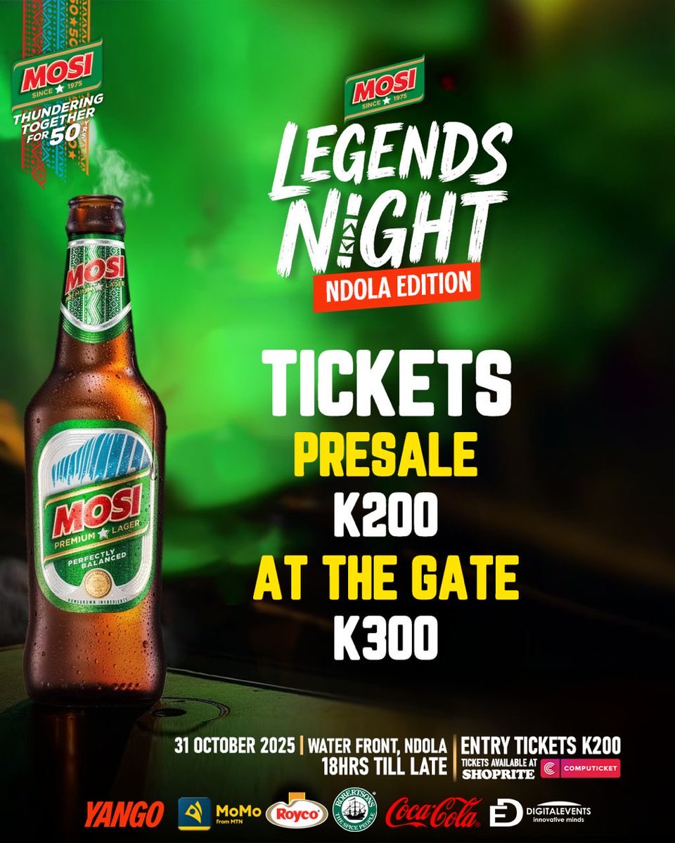 DigitalEventsZM's tweet photo. Fun fact: Legends don’t wait till the gate😎 K200 presale, K300 at the gate. Be a legend, save a hundred! ⚡ #MosiLegendsNight https://t.co/91bFZQOQkE