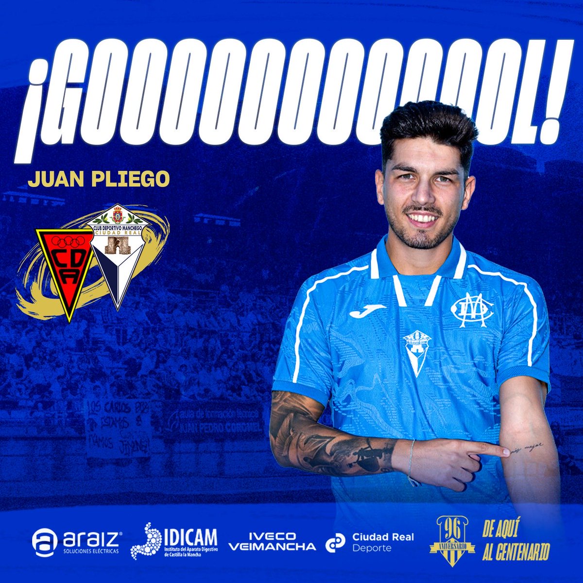 28’ | 1-1 | ¡GOOOOOOOOOOOOL DEL MANCHEGO! Juan Pliego de penalti marca el empate mancheguista.

#AupaManchego 💙🤍