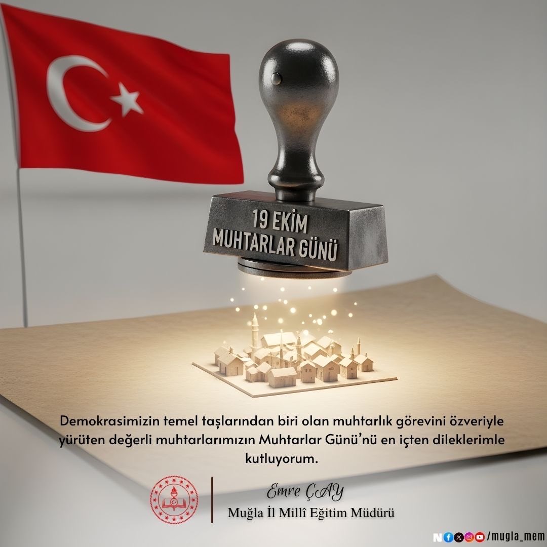 mugla_mem's tweet photo. Demokrasimizin temel taşlarından biri olan muhtarlık görevini özveriyle yürüten değerli muhtarlarımızın Muhtarlar Günü’nü en içten dileklerimizle kutluyoruz.

@tcmeb @Yusuf__Tekin @tcmuglavaliligi @idrisakbiyik @emrecay55 https://t.co/jrDYk1hzPf