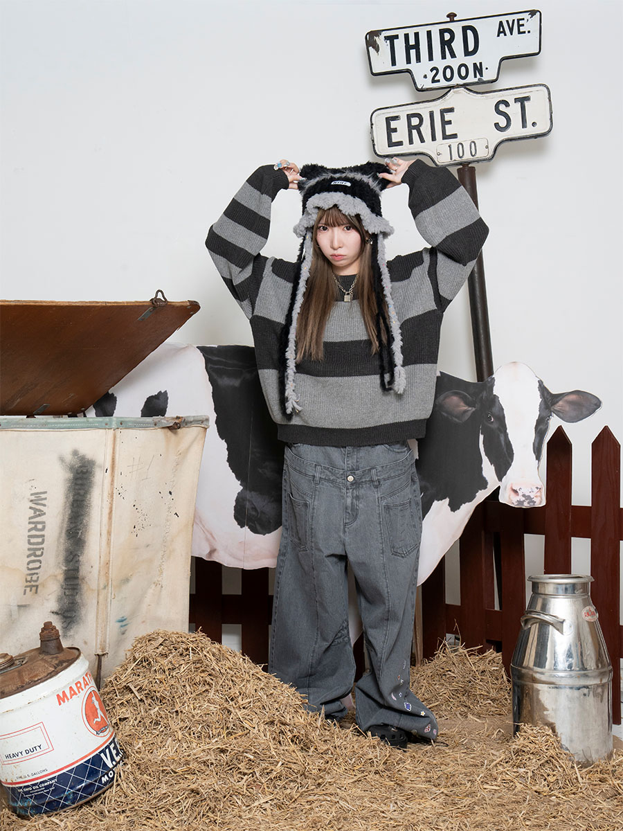 BEFTEY ビフティー 切り替えジャージーデニムパンツブルーピンク　まあたそ BEFTEY ビフティー 切り替えジャージーデニムパンツブルーピンク