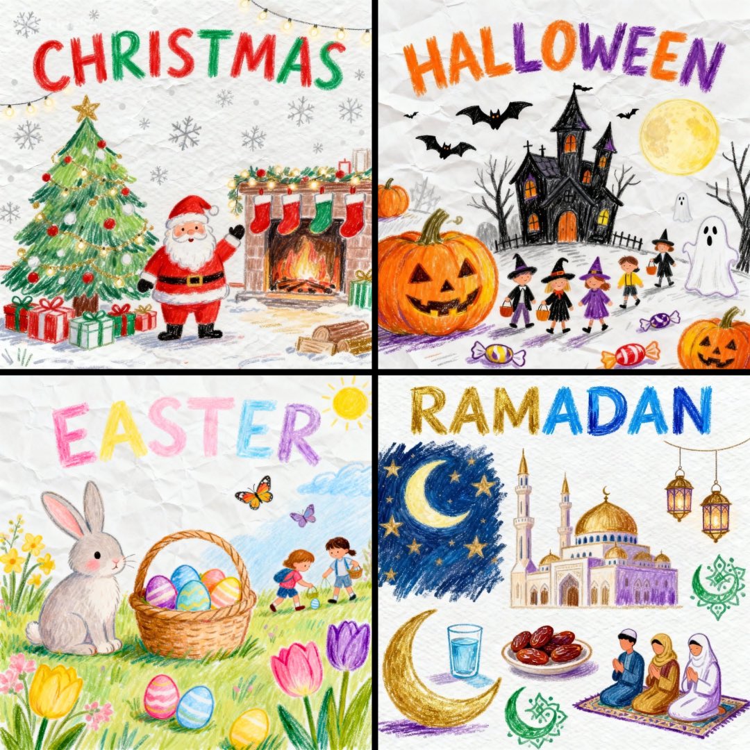 TechieBySA's tweet image. Kid-Drawn Holidays by Seedream 4 on @BasedLabsAI 🎨✏️

Prompt👇🏻