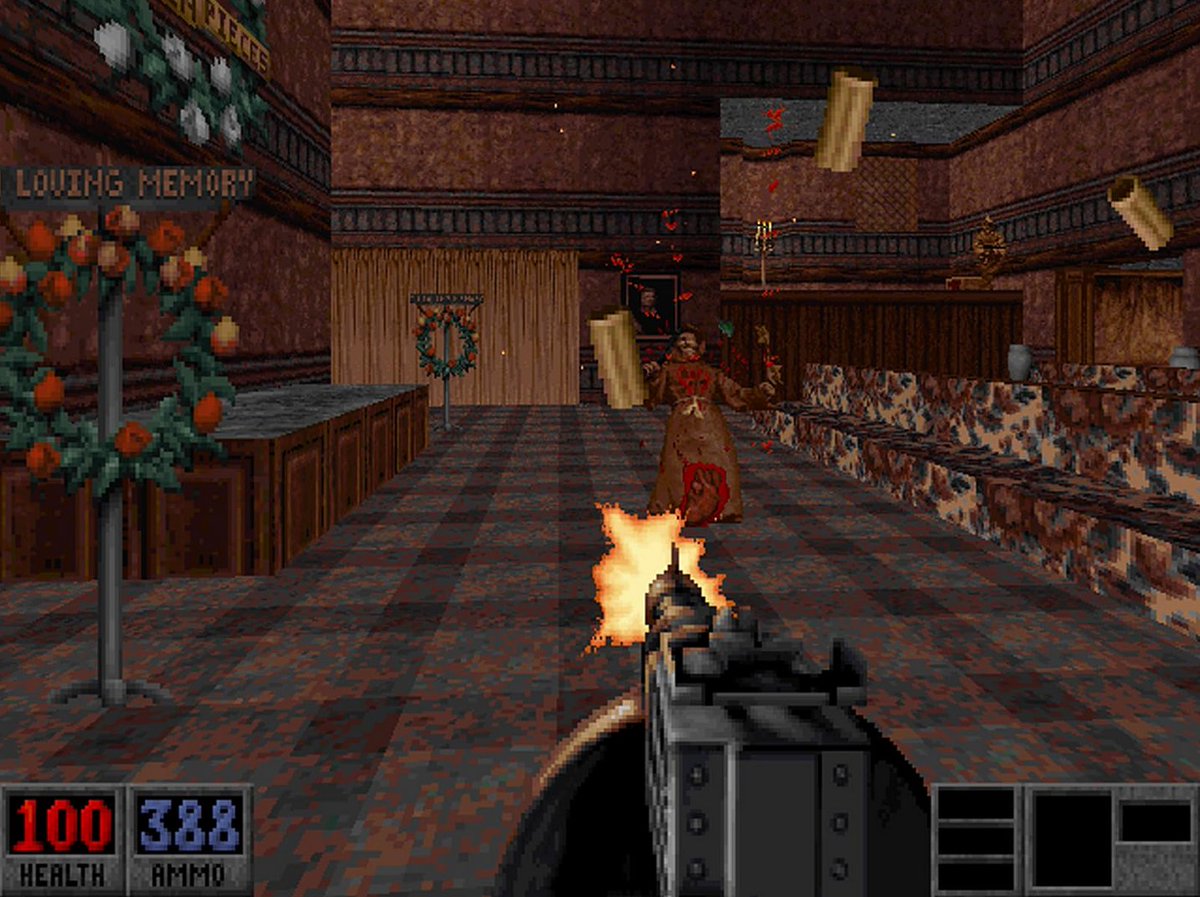 Jonathan Lorenz (@pplorux) on Twitter photo Blood (1997) by <a href="/MonolithDev/">Monolith Productions</a>
During the post Doom era, this game stood out with its theme, multiple nods to horror movies, and genuinely interesting gameplay. Some levels were quite revolutionary at the time. “OMG you play in a TRAIN!” Blood (1997) by <a href="/MonolithDev/">Monolith Productions</a>
During the post Doom era, this game stood out with its theme, multiple nods to horror movies, and genuinely interesting gameplay. Some levels were quite revolutionary at the time. “OMG you play in a TRAIN!”