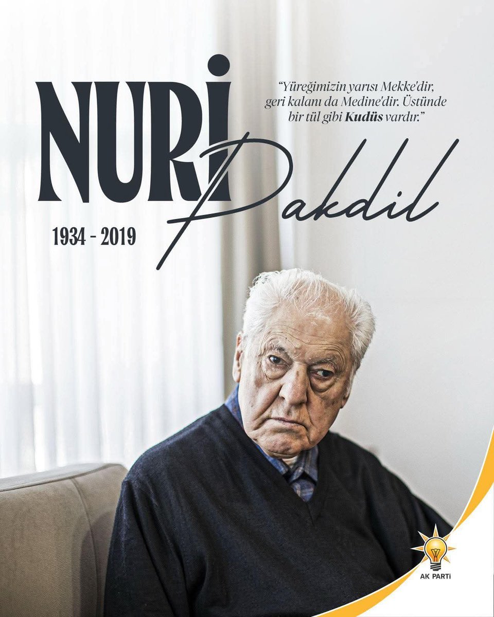 "Yüreğimin yarısı Mekke’dir, geri kalanı da Medine’dir. Üstünde bir tül gibi Kudüs vardır.”

Ömrünü Filistin davasını adamış Kudüs Şairi Nuri Pakdil’i vefatının yıl dönümünde rahmetle anıyorum.
#NuriPakdil