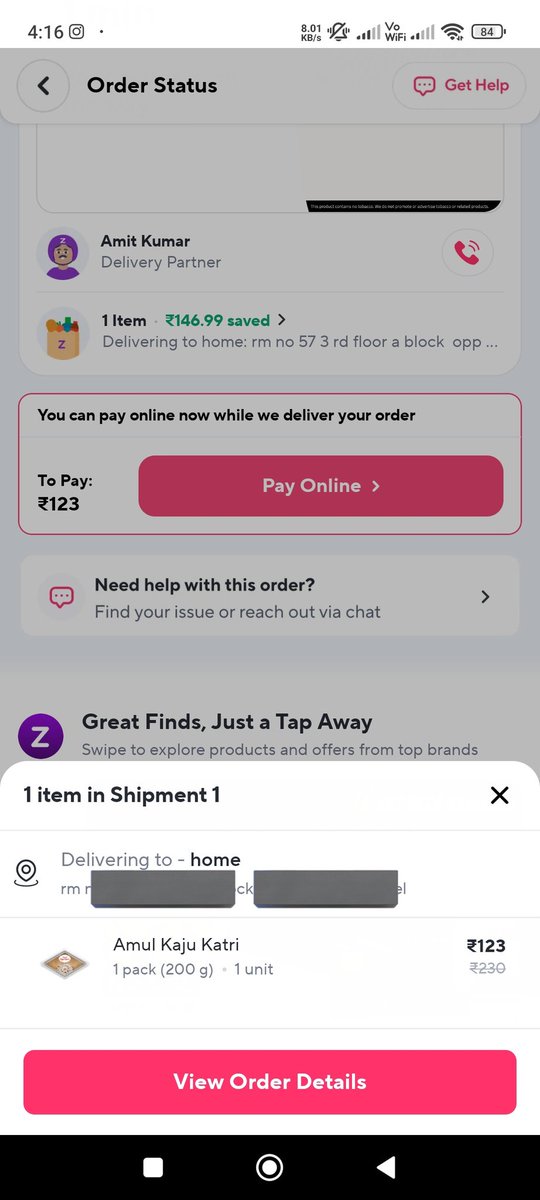 hamm_pvt's tweet photo. Zepto has scammed me right now while placing order after applying free cash of 100 rs for the item worth 149 it has shown to me to pay 49 rs but after order got placed now it's showing 123 rs to pay and right away i tried cancelling it they didn't even gave option @ZeptoNow https://t.co/dqz32ACaao