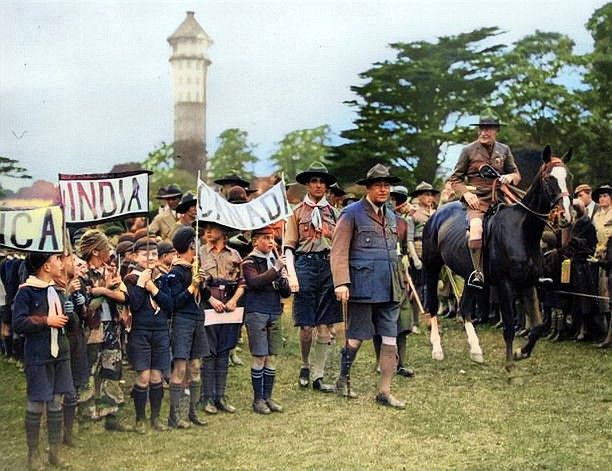Robert Baden-Powell at a scout meeting at Crystal Palace in 1932.