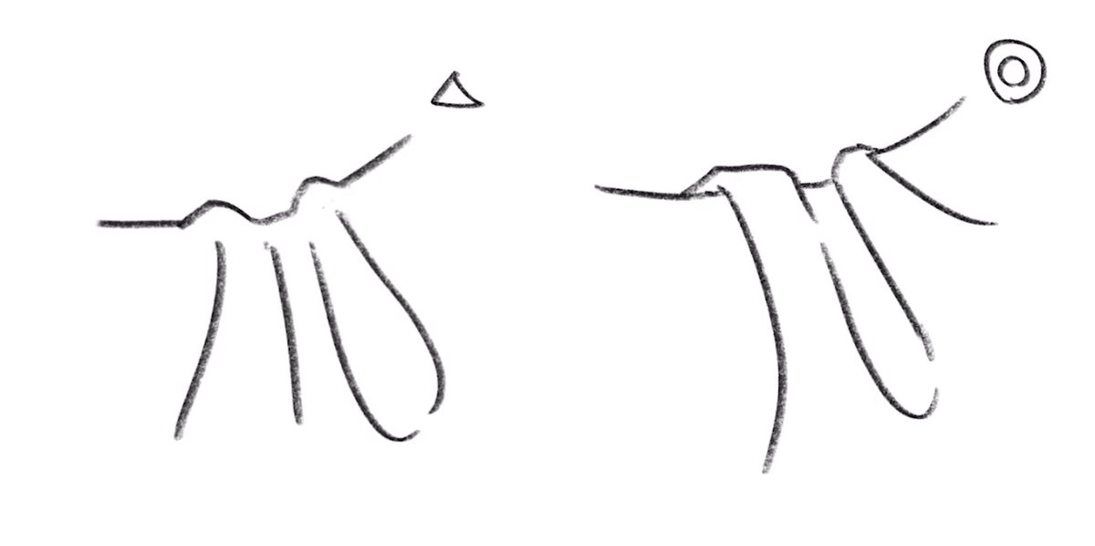 服のシワを描くときは、シワの山と谷を意識して描きましょう

山と谷を意識してシワを描くと、『山』＝光が当たる部分、『谷』＝影になる部分になります。
この区別で線画の段階でも立体感が明確になり、色を塗る際は影色も迷わず置けます↓