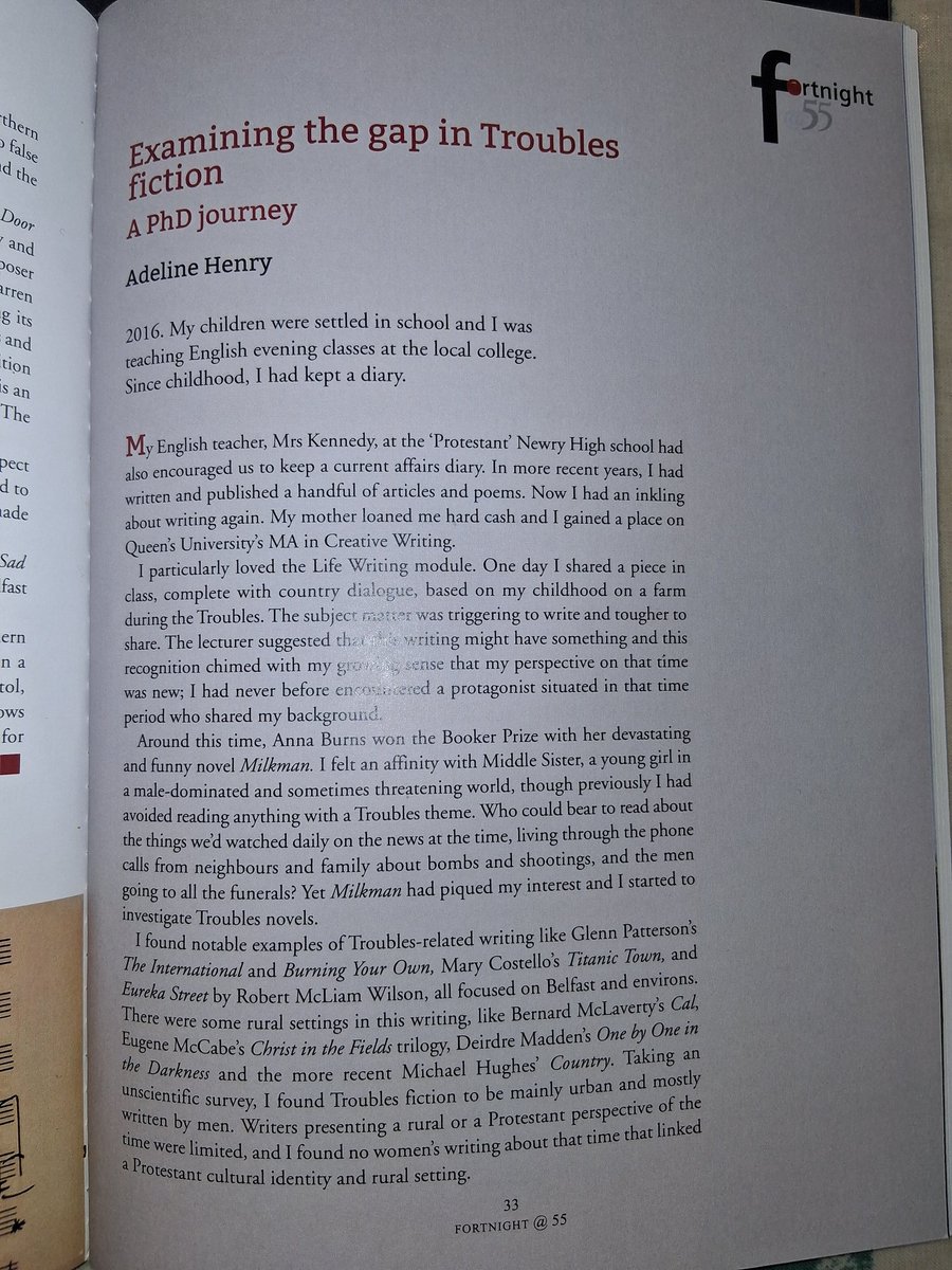 A_L_Henry's tweet image. Nothing beats the feeling of seeing your work in print 🤩 Got my copy of Fortnight magazine featuring my PhD research essay on why I've written a novel. Thanks Angela Graham for the commission. Get your copies from @TorransDavid at No Alibis bookstore 🎉📚
