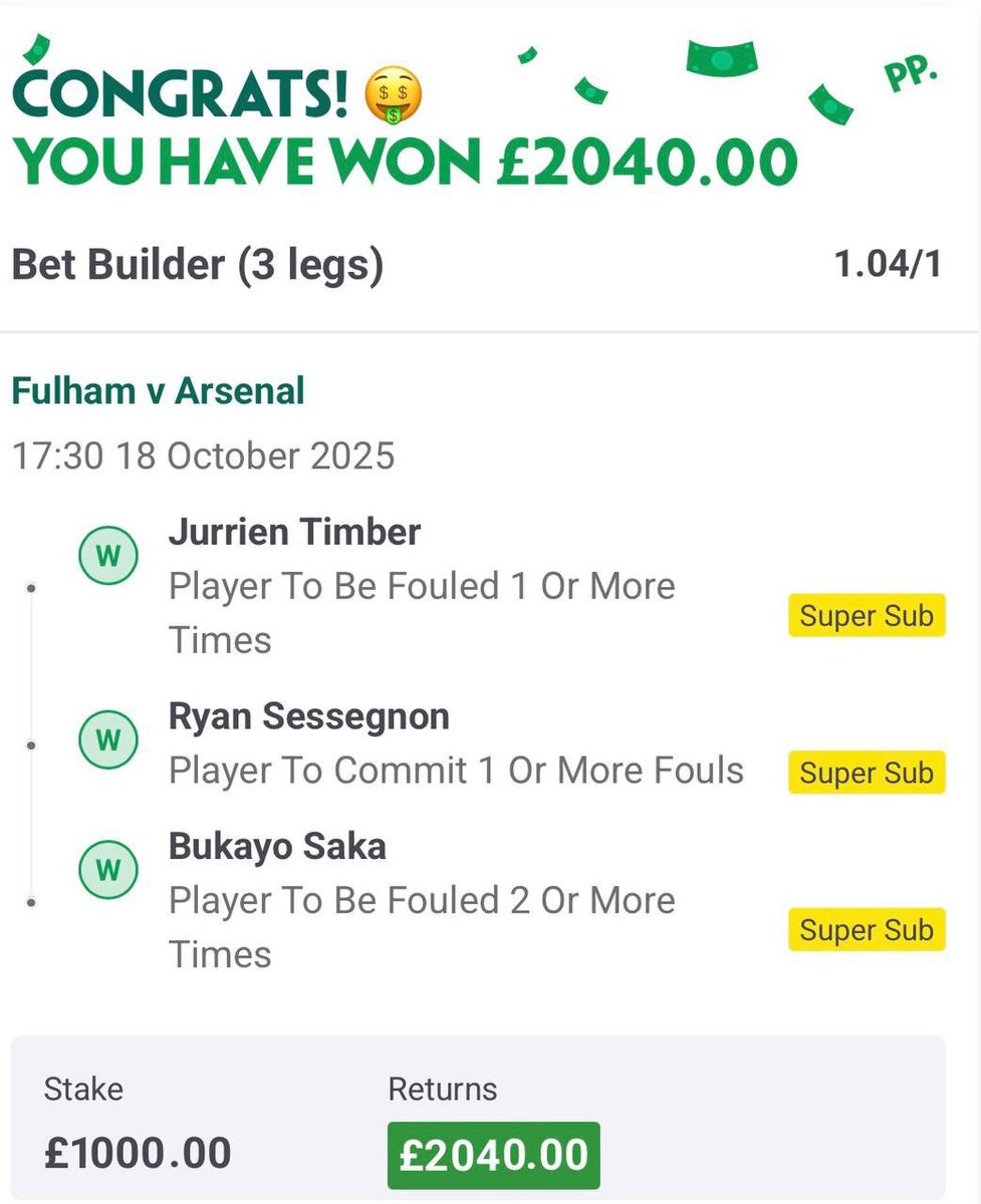 OMG😍 £1000 👉👉👉 £2040!!!🚀

1.04/1 Fouls Banker✅
Sooo Close To 7/1 Landing Aswell😩!

Who’s Joining Me For An EPIC Super Sunday?🤩👸🏼

👇👇👇

t.me/+rMWVMbJ9d_k3O…