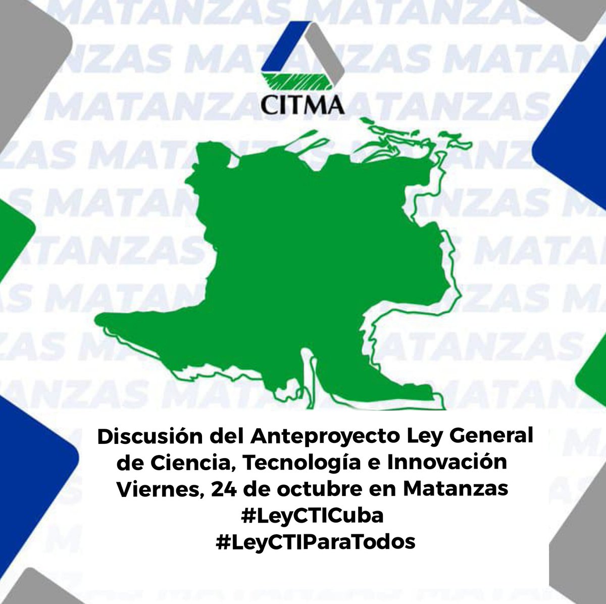 El 24 de octubre Discusión del Anteproyecto Ley General de Ciencia, Tecnología e Innovación en Matanzas 
#Cuba 
#Matanzas
#MatancerosEnVictoria
