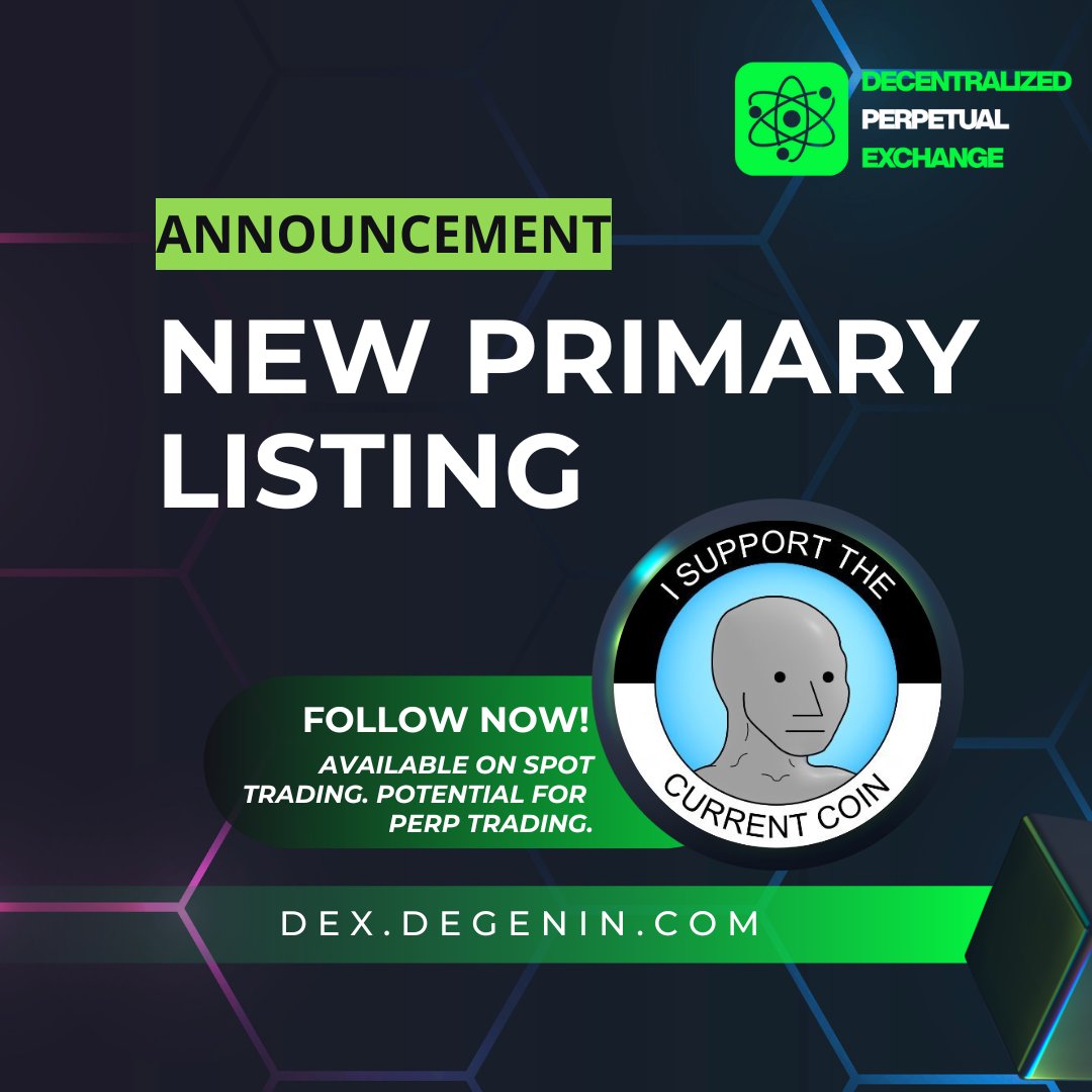 ⭐️Decentralized Perpetual Exchange is announcing exclusive primary listing for <a href="/NonPlayableCoin/">NPC</a> $NPC

✅Currently available on spot trading, with the potential to be listed on perpetual trading.

🔗Trade now: dex.degenin.com/spot/ethereum/…
 $ETH $pDGN
