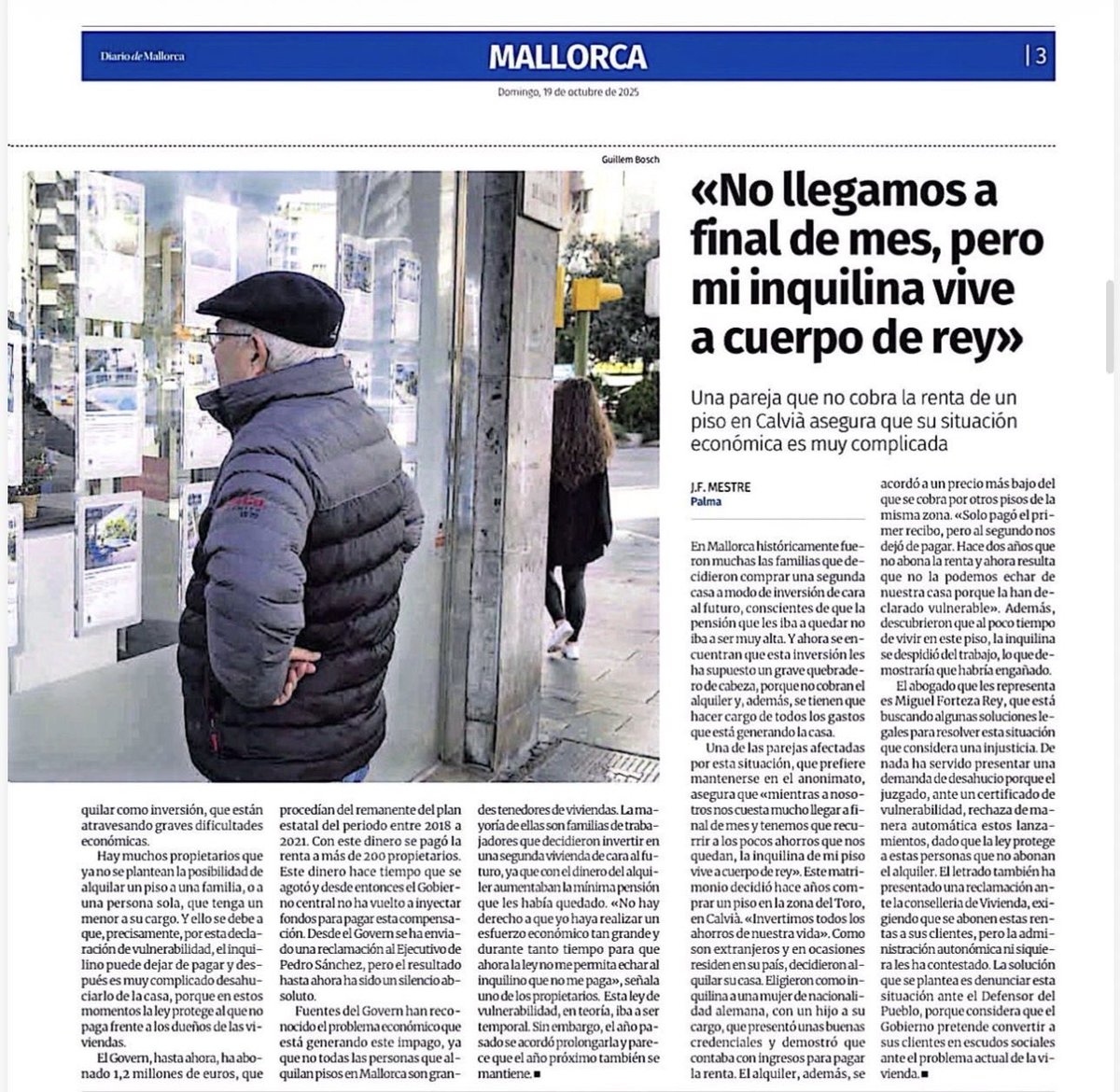 ❌ El Govern de Sánchez torna a desprotegir els propietaris, carregant una vegada més damunt ells la vulnerabilitat de qui lloga ca seva i protegint més els inquiokupes.

👉🏼 Per això, ja vaig exigir davant Sánchez, a la darrera Conferència de Presidents, desbloquejar la llei