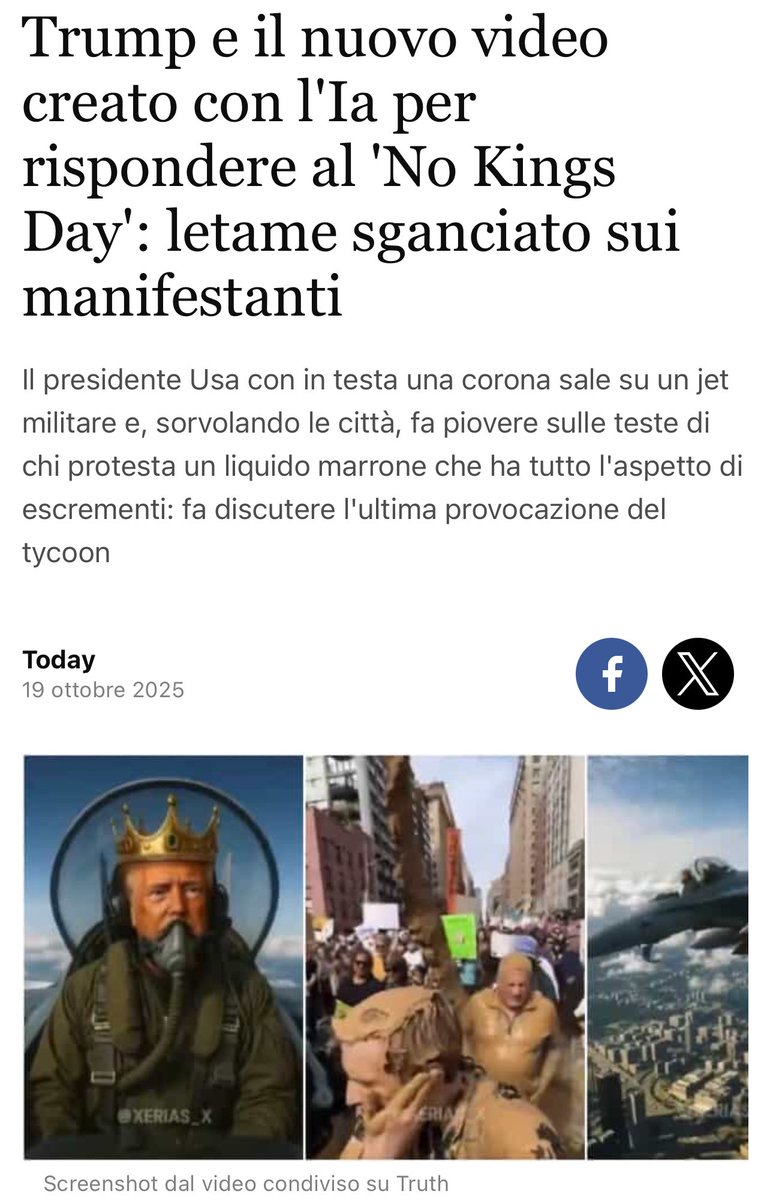 Apndp's tweet image. "Che ha tutto l'aspetto di escrementi".
Merda, si chiama #merda.
A questo livello di degrado 
è arrivata la #CasaBianca, altro che #culturawoke. 
Poveri americani.
Povera democrazia.
E poveri noi, eterni vassalli.
#NoKings #NoKingsOct18 #NoKingsDayOct18th #nokingsday #trump