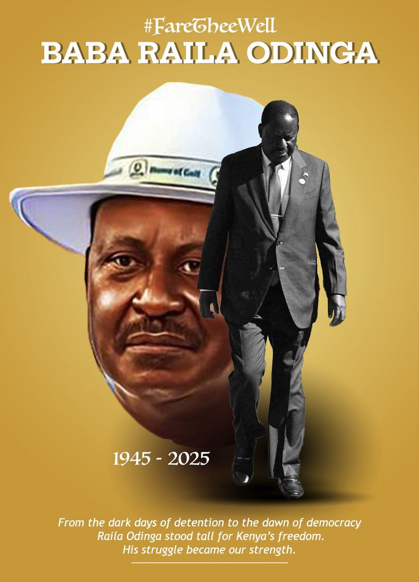 The King is dead; But long live the crown! A man who is honoured! 
Baba Raila Odinga lived a life of purpose. You'll be missed! 
Sifuna Orengo Simba Arati Gladys wanga Millie Odhiambo Fidel Money
Oscar Sudi Kasmuel McOure #RejectCyberCrimeLaw