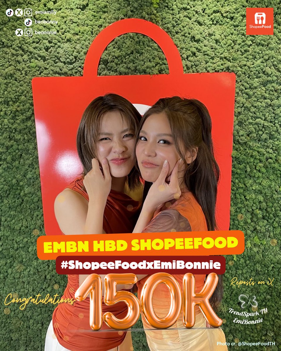 Congratulation HT 150 K+ post on X ✨🎉

เอนี่ทำได้ เก่งกันมากๆ 150K ที่ใฝ่ฝัน หวานเจี๊ยบ 😭🧡💜 

EMBN HBD SHOPEEFOOD
#ShopeeFoodxEmiBonnie
#EmiBonnie #emiamily #beonnnie