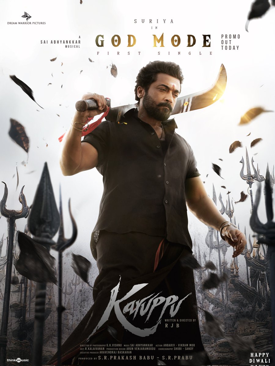 Suriya_AISFC's tweet image. #Karuppu First Single - #GodMode Promo will out today! ⏳️🖤🔥

What a Poster - @Suriya_offl 🥵